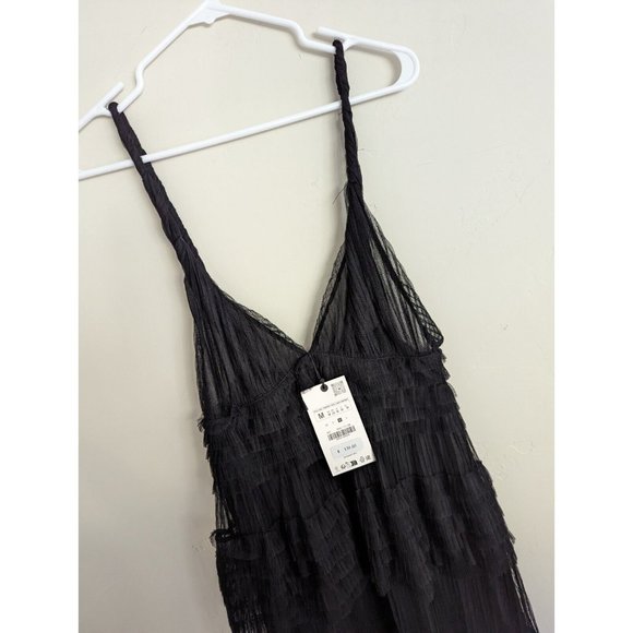 ZARA WOMAN $139 RUFFLED TULLE DRESS ZW COLLECTION BLACK XS S M L REF: 8936/113 - Picture 9 of 13